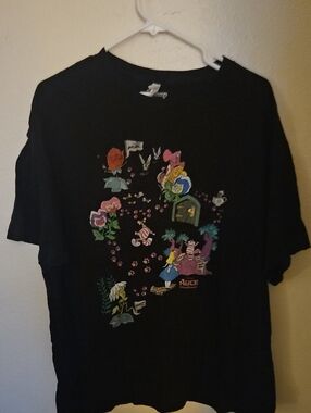 Disney Alice in Wonderland Black Graphic Tee with Multicolor Floral Print